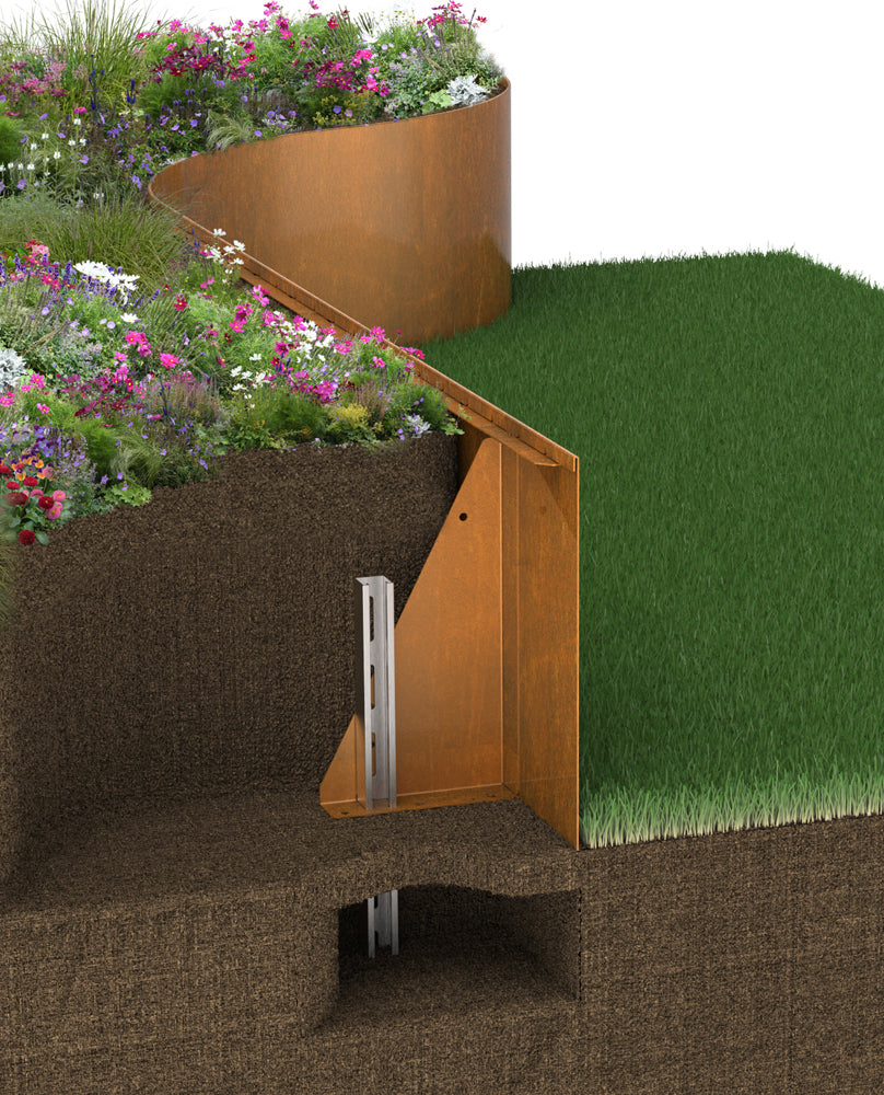 Contour rasied bed cross seciton, how it works - Planter Edge height 500mm - Garden edging online 